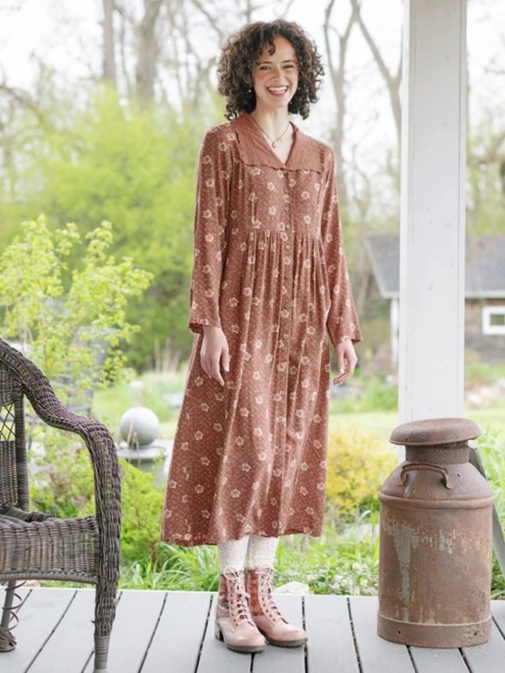 April Cornell Cafe Collard Dress in Latte